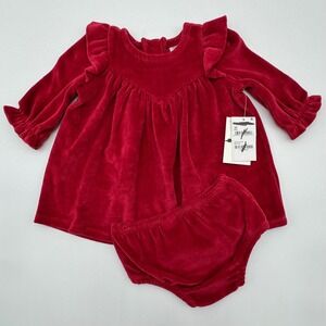 NEW Nordstrom Baby Girls 3 Months Red Rio Velour Dress Bloomers 2 Pc Set Holiday